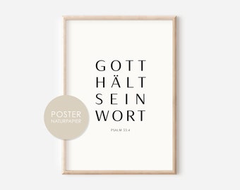 christliches Poster GOTT HÄLT sein WORT A6,A5,A4,A3 Poster Versprechen Bibelvers A4 Print christliches Geschenk Jesus Gott