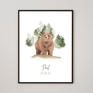 Bild Kinderzimmer Bär Namen Geburtstag personalisiert Geschenk Geburt jungen mädchen Geburtsposter Poster Kinderzimmer personalisiert