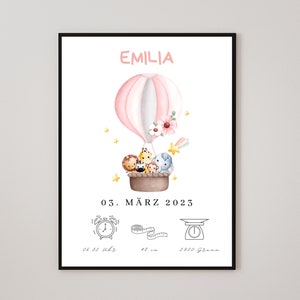 Bild Kinderzimmer Affe mit Namen und Geburtsdaten personalisiert, Geburtsposter Geschenk Geburt für Jungen Mädchen, Poster Baby Geburt