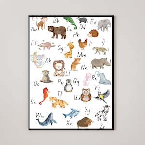 ABC Bild, ABC Poster deutsch Alphabet Poster, Buchstaben lernen ABC, Buchstabenposter Kinderzimmer, Kinderzimmer Poster Tiere lernen