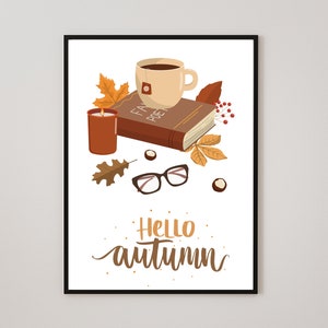 Herbstposter für Flur Wohnzimmer und Küche, Poster Herbst Wald mit Spruch in Orange, Herbst Bild als Herbstdeko Wand Wohnzimmer und Küche