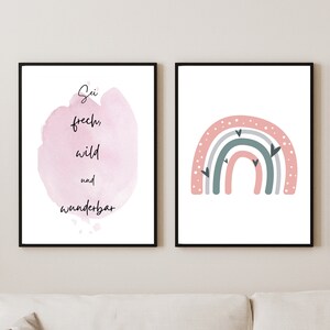 Bilder Set Kinderzimmer Regenbogen Rosa Geburtsposter jungen mädchen Poster KinderzimmerPoster Set Kinderzimmer Spruch Geschenk Kinder