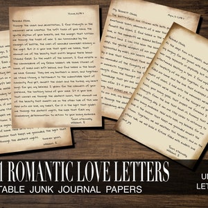Romántico diario basura Páginas de cartas de amor vintage para kits de diarios basura y scrapbooking Tarjeta efímera de carta manuscrita vintage imprimible