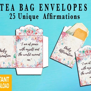 Idée de cadeau d'anniversaire pour les amateurs de thé Cadeau attentionné pour son affirmation quotidienne Enveloppe de sachet de thé imprimable pour une idée de cadeau unique