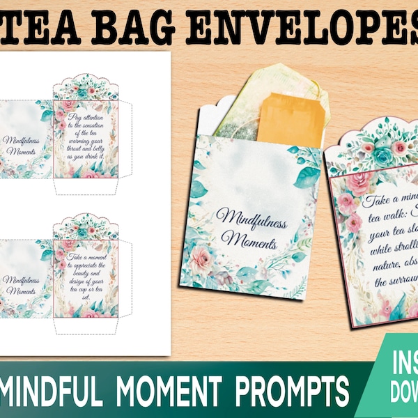 Anniversary Gift Idea for Loved Ones Printable Mindfulness Moment Tea Bag Holder Templates for Tea Samplers Family Gift Idea for Meditation