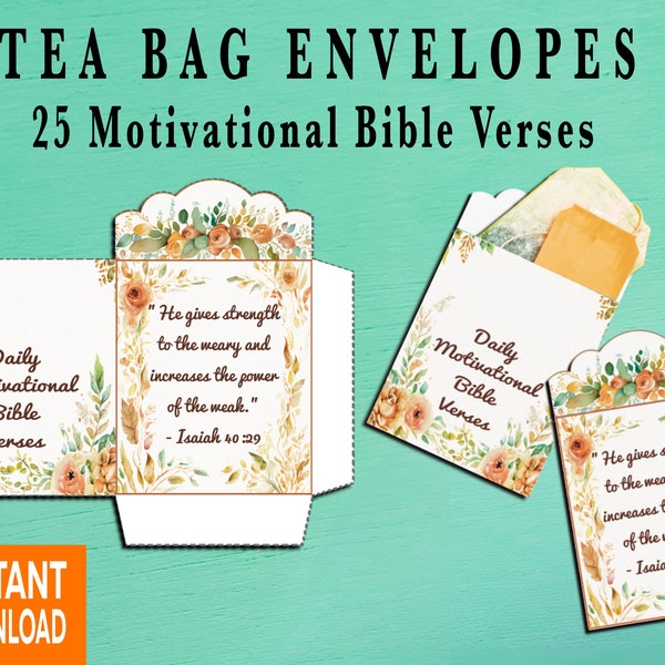 Anniversary Gift Idea for Loved Ones Printable Daily Scripture verses Tea Bag Holder Template for Tea Sample Family Gift Idea for Meditation