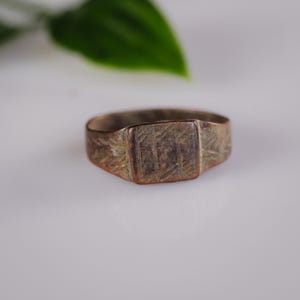 Authentic Late 18th to Early 20th Century Geometric Base Metal Ring “Geometra” – Square Bezel, EU 54 / US 7