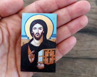 Jesus Pantocrator tiny magnet icon, 2,87"x2,05" Orthodox icon fridge magnet, religious kitchen decor, Sundayschool give away, faith gift