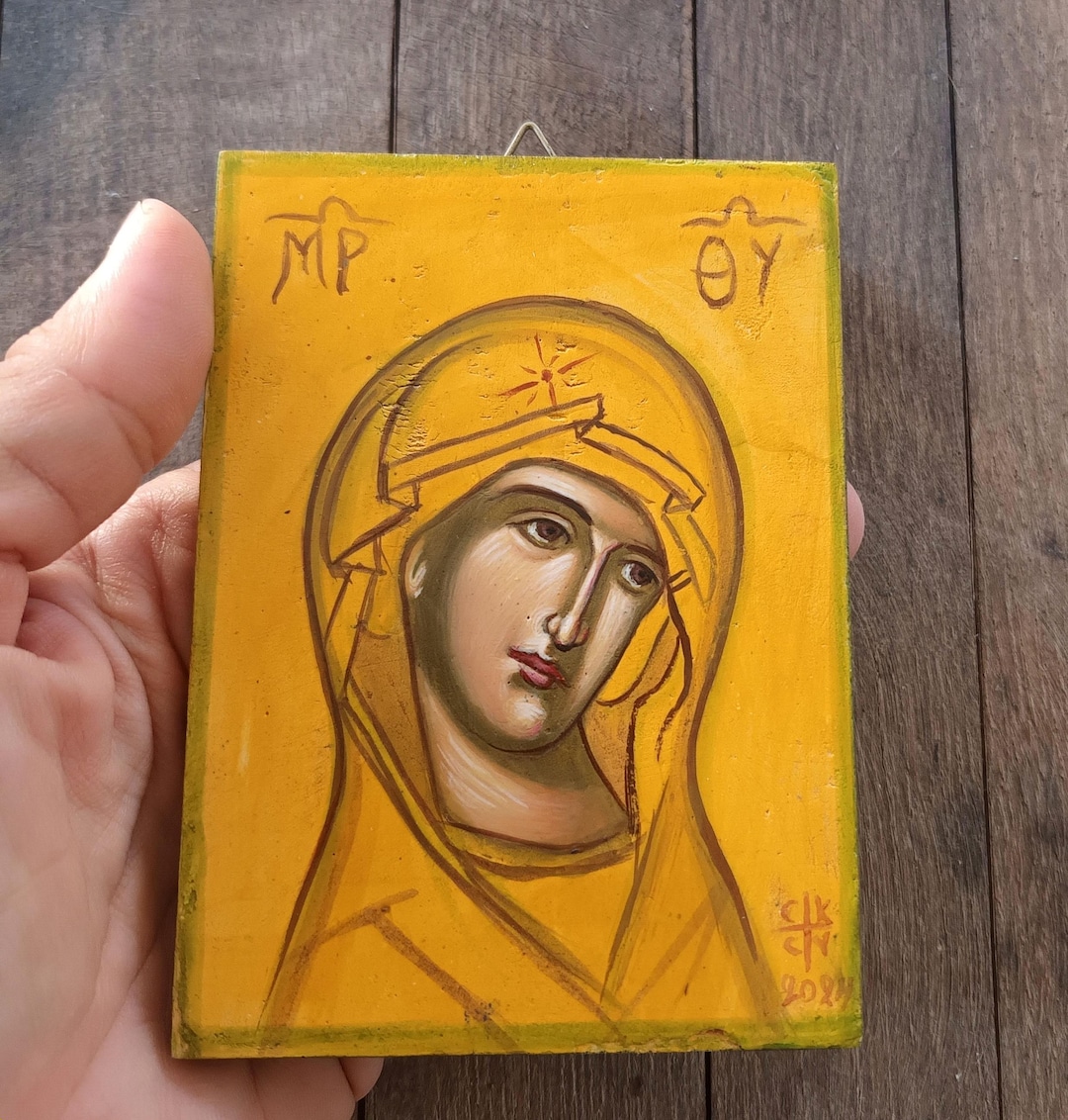 手描きの聖母マリアのイコン：ギリシャ・ビザンチン正教会の美術