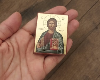 Elegant Orthodox Small Jesus Icon Gift Magnet or Hanger with Gift Set Option - Perfect for Easter, Students, Teachers, pocket size gift