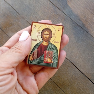 Miniature Jesus Icon: Orthodox Gift Magnet or Hanger, Gift Set Option