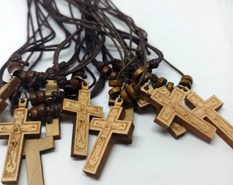 Handmade Wooden Cross necklace pendant with brown adjustable leather cord 40cm/ 15.75 in, handmade crucifixion chest Cross gift for man