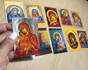 Virgin Mary Orthodox Laminated Icon Cards - Set of 20