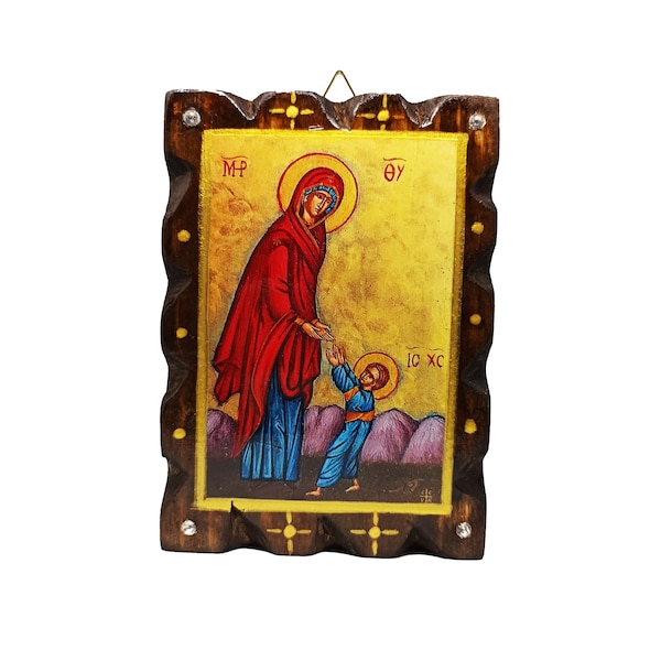 Die ersten Schritte Jesu handgemachte Ikone auf Holz, ReiseGröße Icon, Gebetsgeschenk Idee, Taschengröße Griechisch Byzantinisch Οrthodox Ikone