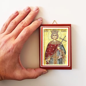 Icona ortodossa greca fatta a mano di Sant'Elena, idea regalo cristiana per sorelle, regalo di battesimo, angolo di preghiera per la casa ortodossa, Agia Eleni