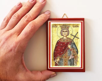 Saint Helen handmade Greek small Orthodox icon,sister christian gift idea, Christening present, Orthodox home prayer corner, Agia Eleni