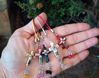set of 5 Christmas Cross ornaments, religious tree hangings, holiday gift for Christian friend, gift charm, hostess give away for guests