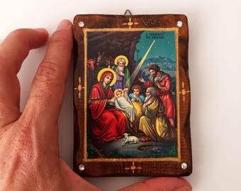 Nativity of Jesus Christ, handmade Greek Orthodox icon, Holy night elegant icon, Family gift for Christmas, nativity scene, birth of Jesus