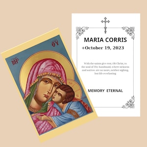 Cartes mémoire éternelles plastifiées personnalisées pour funérailles et commémorations, cartes de saints imprimées illustrées chrétiennes orthodoxes au format de poche avec prière