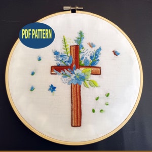 Floral Cross Embroidery Pattern: Beginner-Friendly (PDF Pattern)