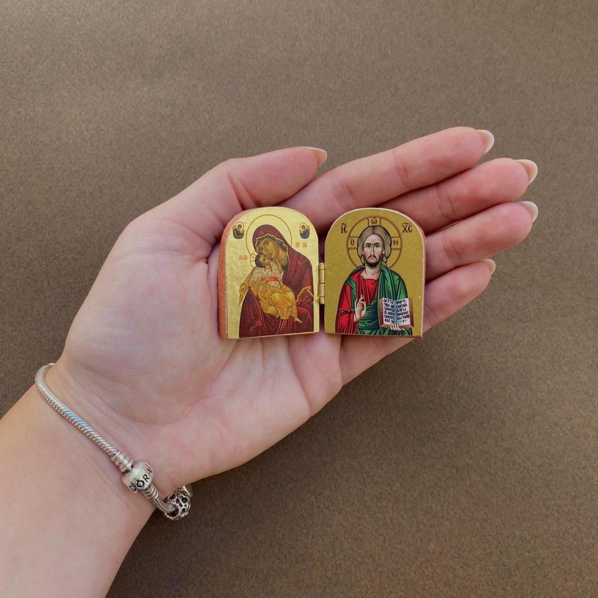 聖母マリアと幼子とキリストのイコン、ベルベット、21 cm 聖母マリアと幼子とキリストのイコン、ベルベット、21 cm 聖母子像