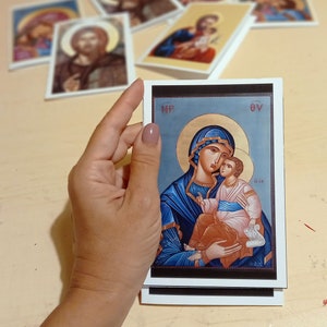 Biglietti vuoti della Vergine Maria con Gesù, biglietti di auguri ortodossi, biglietti stampati con buste della Theotokos e del bambino Gesù, biglietti di fede stampati