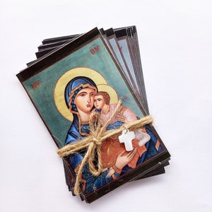 20 icone greche ortodosse laminate, biglietti di preghiera, set di 20 biglietti sacri della Vergine Maria con Gesù, icone stampate tascabili, omaggio della chiesa