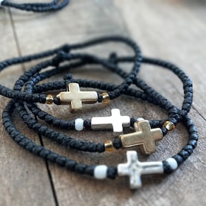Handmade Black Komboskini Prayer Rope Bracelet with Gold/Silver Cross