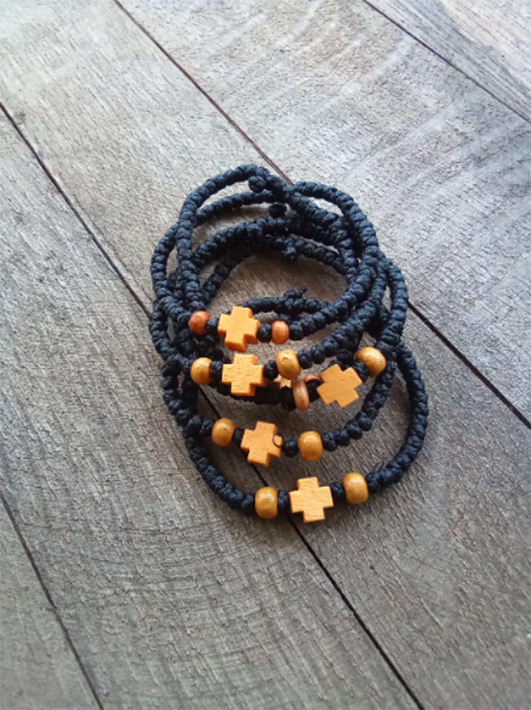 Komboskini With Wooden Cross, Handmade Greek Prayer Bracelet, Orthodox