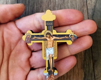 Christian wood cross magnet 2,87"x2,05"religious Crucifixion Orthodox icon magnet, Sundayschool give away magnet, Ladies ministry faith gift