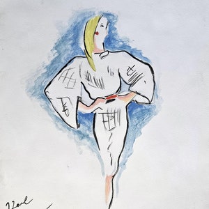 Karl Signed Vintage Fashion Illustration Mixed Media Abstract Art