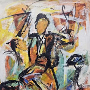 E. de Kooning, tableau vintage signé expressionnisme abstrait américain, art figuratif