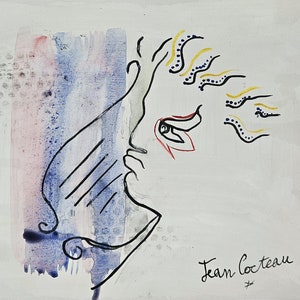Disegno d'epoca firmato da Jean Cocteau su carta, arte moderna francese