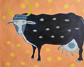 Maria Prymachenko Signed Ukrainian Folk Art Painting on Canvas