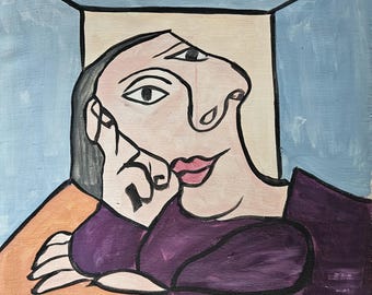 Picasso Signed Vintage Painting Cubism Abstract