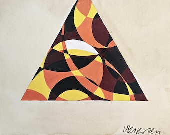 Victor Vasarely Signed Vintage Painting Geometric French Abstract Art