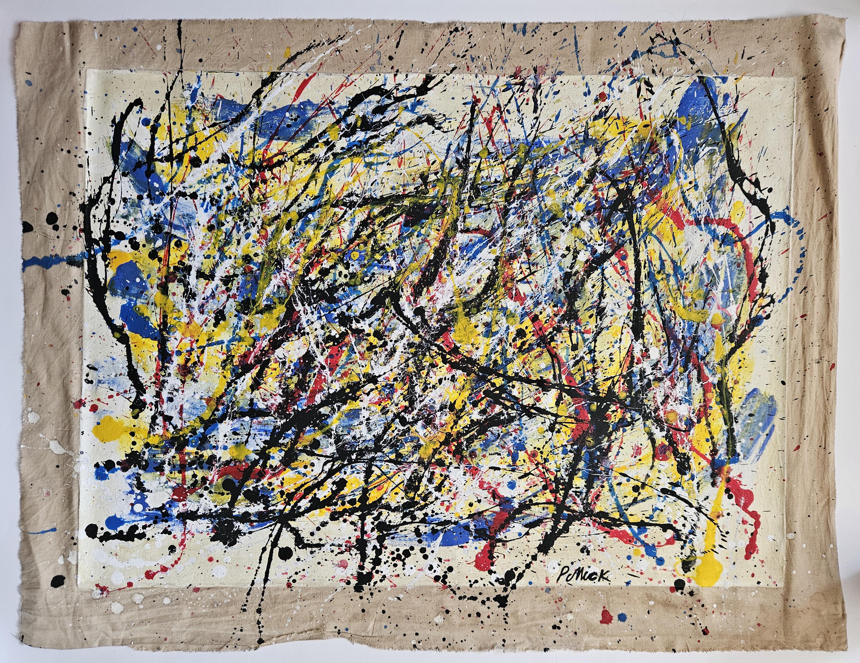 ポロックのサイン入りヴィンテージ油絵 キャンバス 抽象表現主義