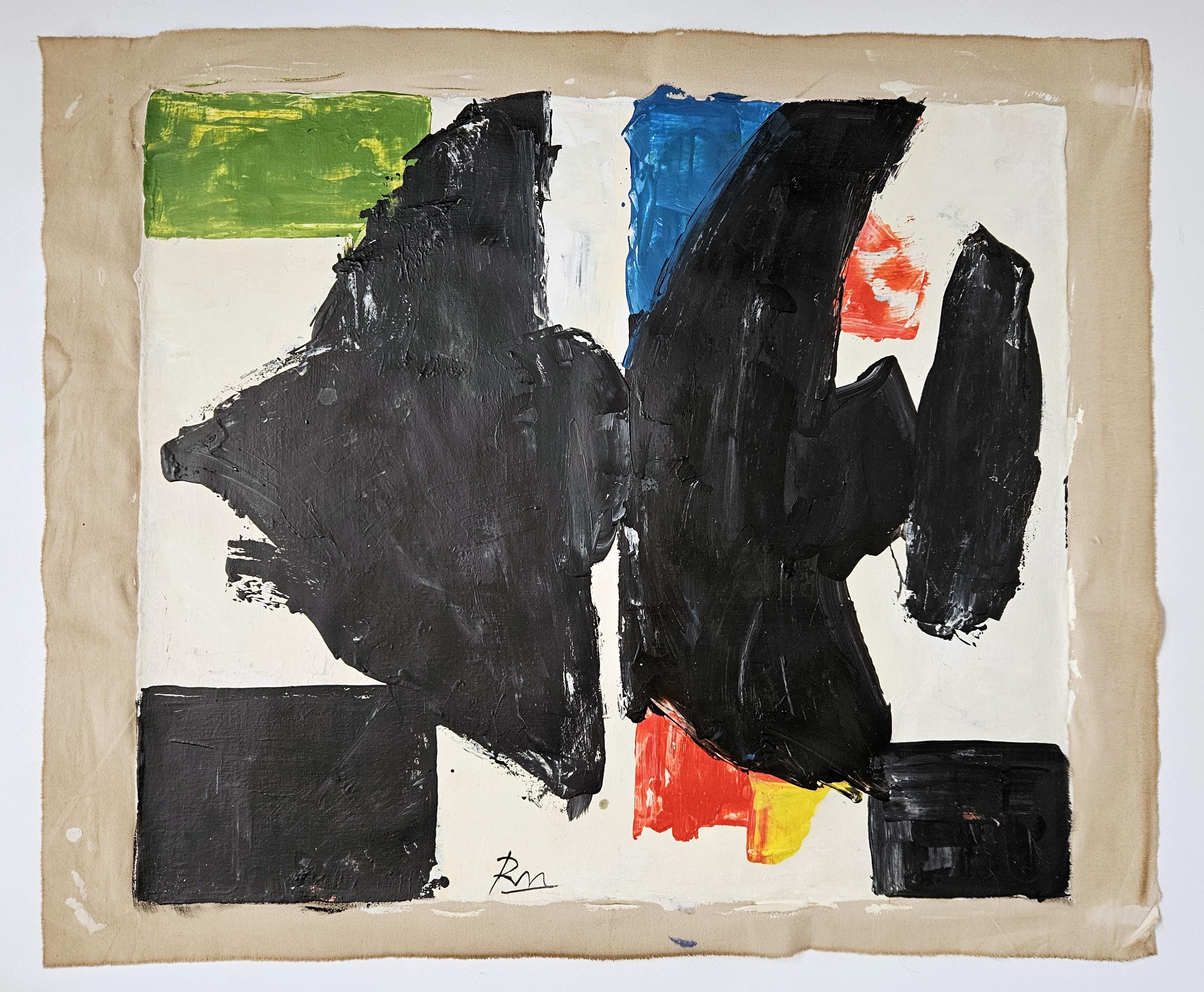 ロバート・マザーウェルのサイン入り絵画 抽象画 アメリカンアート