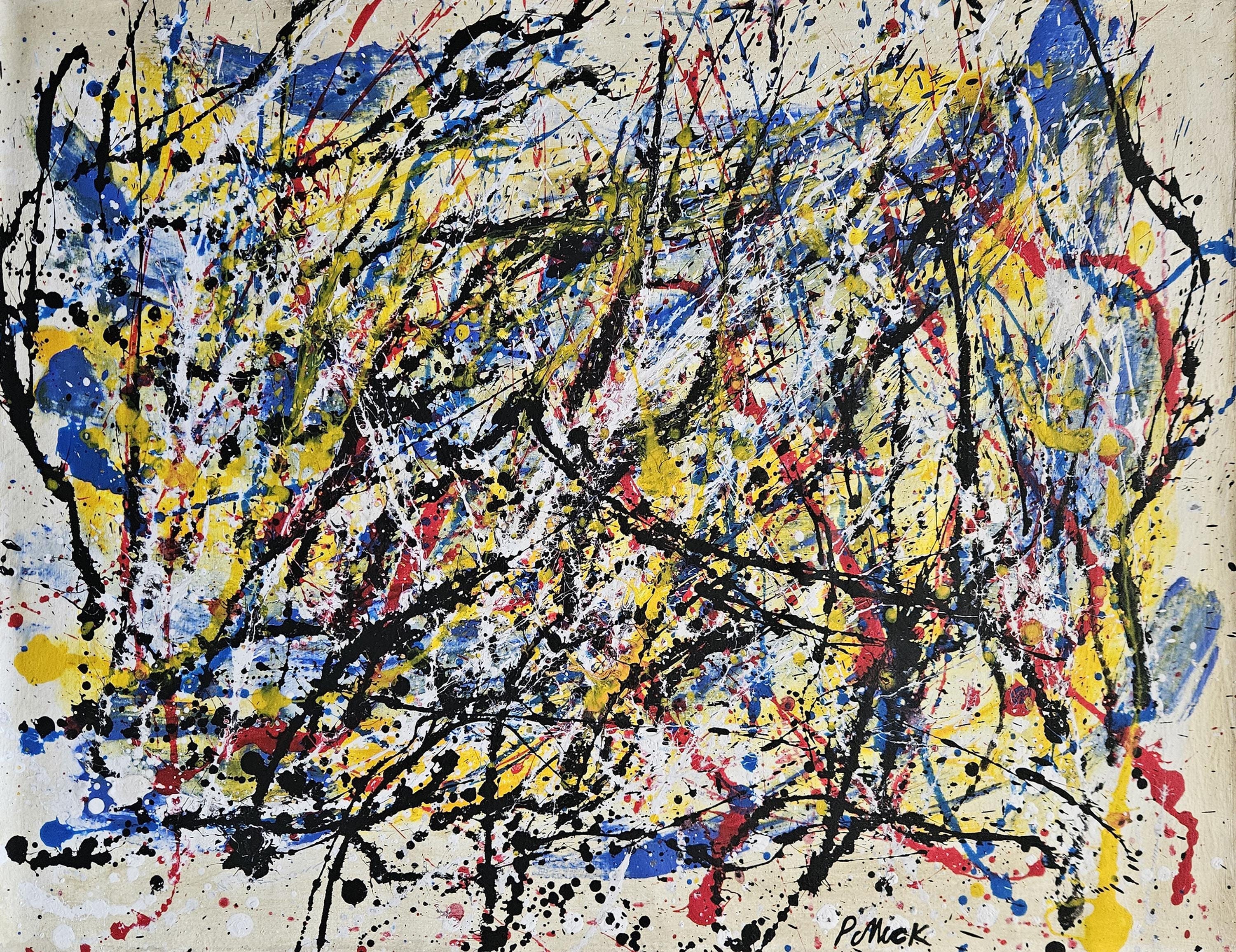 ポロックのサイン入りヴィンテージ油絵 キャンバス 抽象表現主義