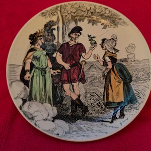 Vintage French Creil et Montereau 19th century plates signed Charles Hamlet. Antique Wall Decoration Hanging plates