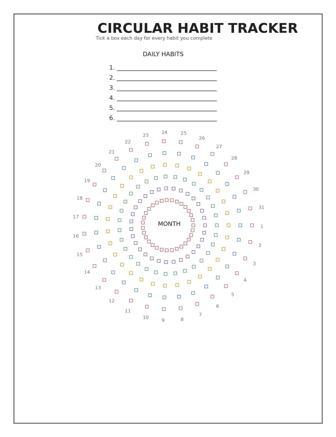 Circular Habit Tracker Printable | Monthly Habit Tracker Light & Dark ...