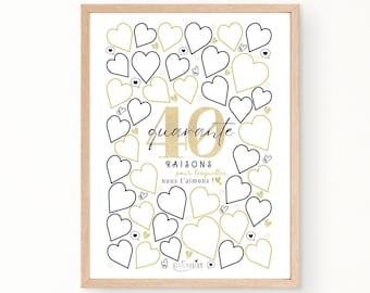 Affiche 40 coeurs à remplir, carte géante à messages anniversaire 40 ans, cadeau 40 ans, décoration fête anniversaire - À IMPRIMER
