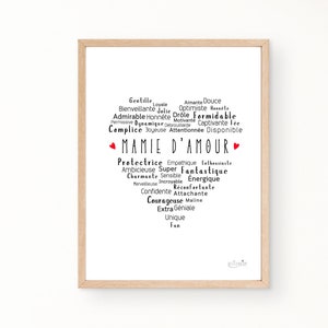 Cadeau MAMIE original, affiche coeur mamie d'amour, cadeau anniversaire grand-mère, décoration murale à offrir à une mamie