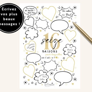 Affiche anniversaire "16 raisons pour lesquelles on t'adore", cadeau 16 ans, carte message anniversaire 16 ans avec bulles - À IMPRIMER