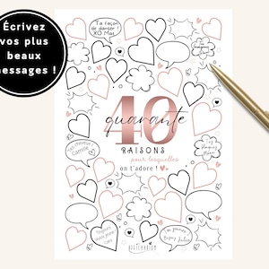 Affiche noire et rose anniversaire "40 raisons pour lesquelles on t'adore", carte anniversaire 40 ans XXL, déco anniversaire - à imprimer
