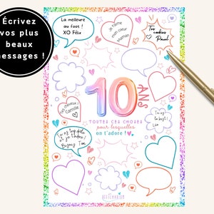 Affiche anniversaire MULTICOLORE "10 raisons pour lesquelles on t'adore", cadeau 10 ans, carte message anniversaire 10 ans - À IMPRIMER