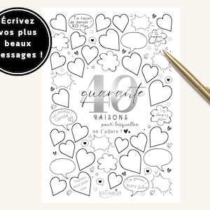 Affiche noire et argent anniversaire 40 raisons pour lesquelles on t'adore, carte anniversaire 40 ans, déco anniversaire à imprimer image 1