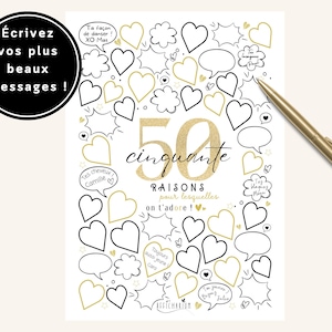 Affiche anniversaire "50 raisons pour lesquelles on t'adore", cadeau 50 ans, carte anniversaire, décoration anniversaire 50 ans - À IMPRIMER