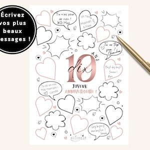 Affiche noire et rose anniversaire 10 ANS, Joyeux anniversaire , carte anniversaire 10 ans, déco anniversaire, livre d'or À IMPRIMER image 1