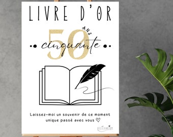 Affiche livre d'or 50 ans - pancarte livre d'or, affiche anniversaire 50 ans, décoration anniversaire à imprimer - téléchargement immédiat